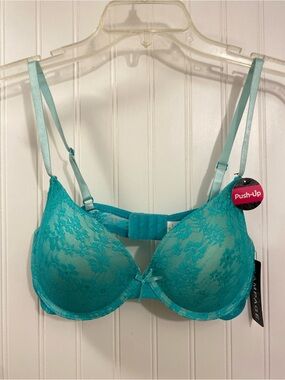 teal/turquoise lace push up bra